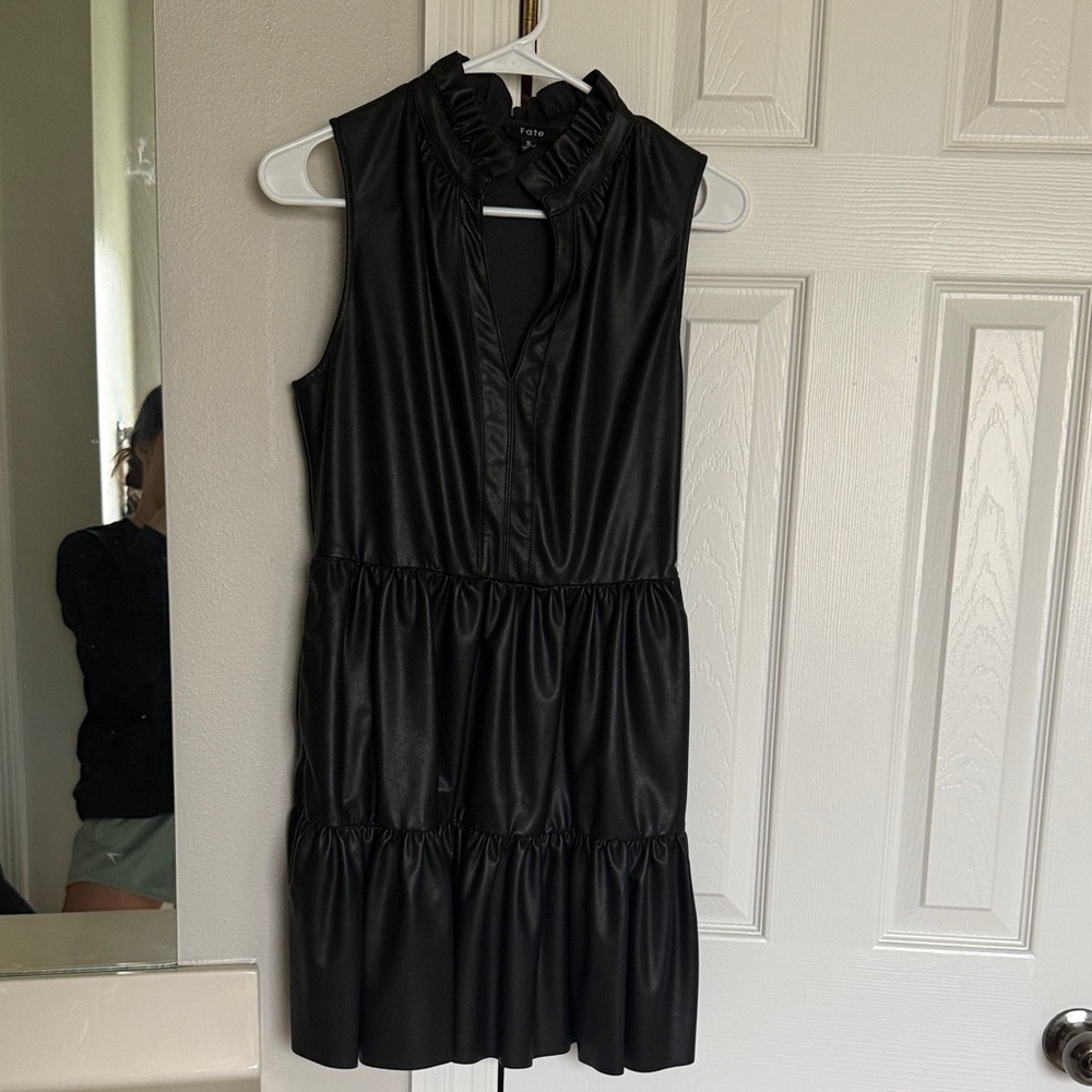 Faux leather Fate black tiered mini dress